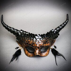 Brown Krampus Horns Brown Squama Animal Devil Halloween Masquerade Party Mask